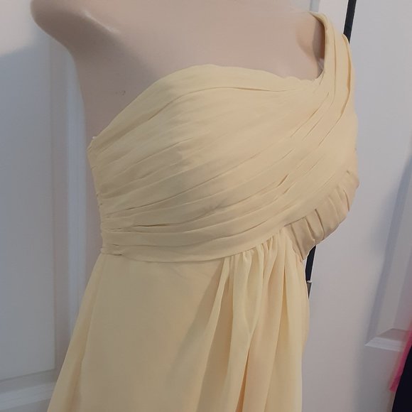 Bill Levkoff  Butter or Canary Yellow Chiffon One Shoulder Faux Wrap Sho… - Picture 5 of 16